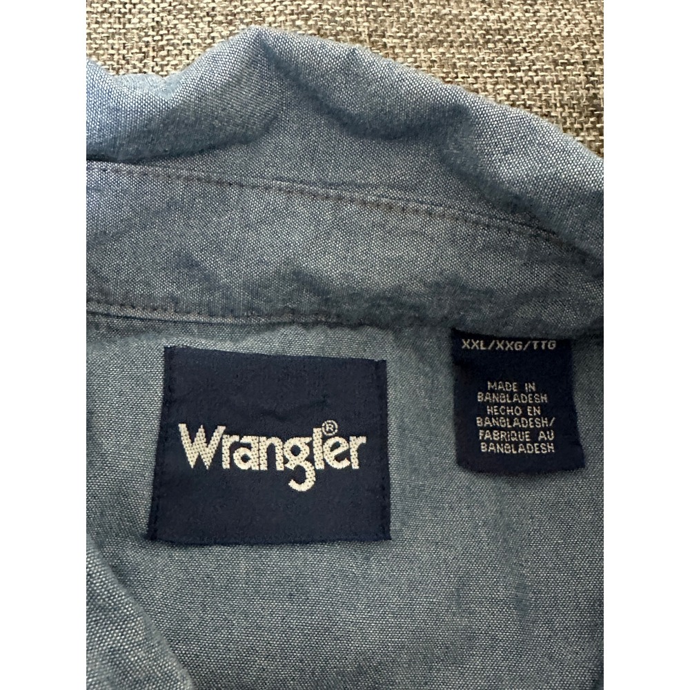 Wrangler Men's XXL Long Sleeve Western Denim Shirt Blue Pearl Snap - Picture 6 of 10